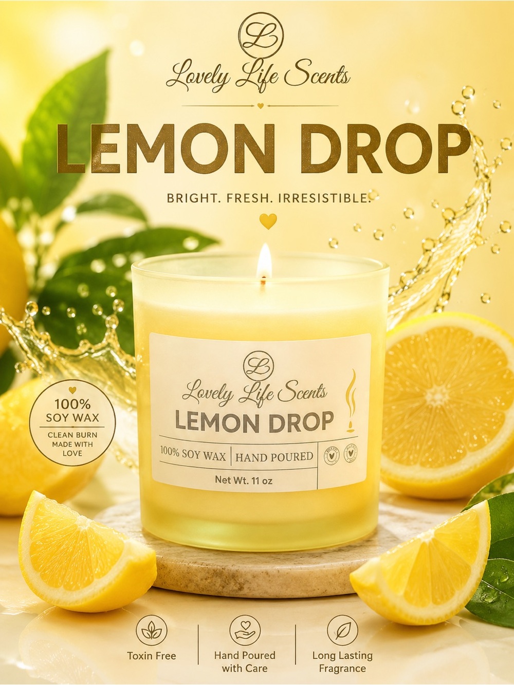 Lemon Drop 11oz Premium Soy Candle - Lovely Life Scents